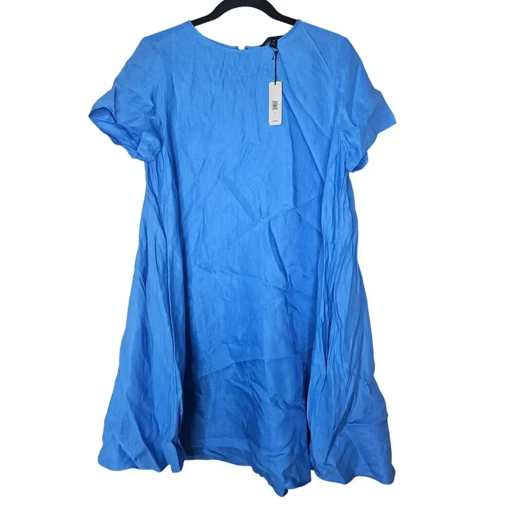 NEW Banana Republic S Aurelia Linen Blend Mini Dress Blue Shift Coastal Casual